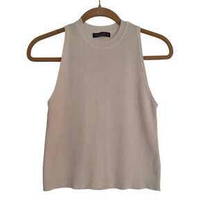 Emerson Lang Sleeveless Tank Top Ribbed Cream Size Small 100% Viscose